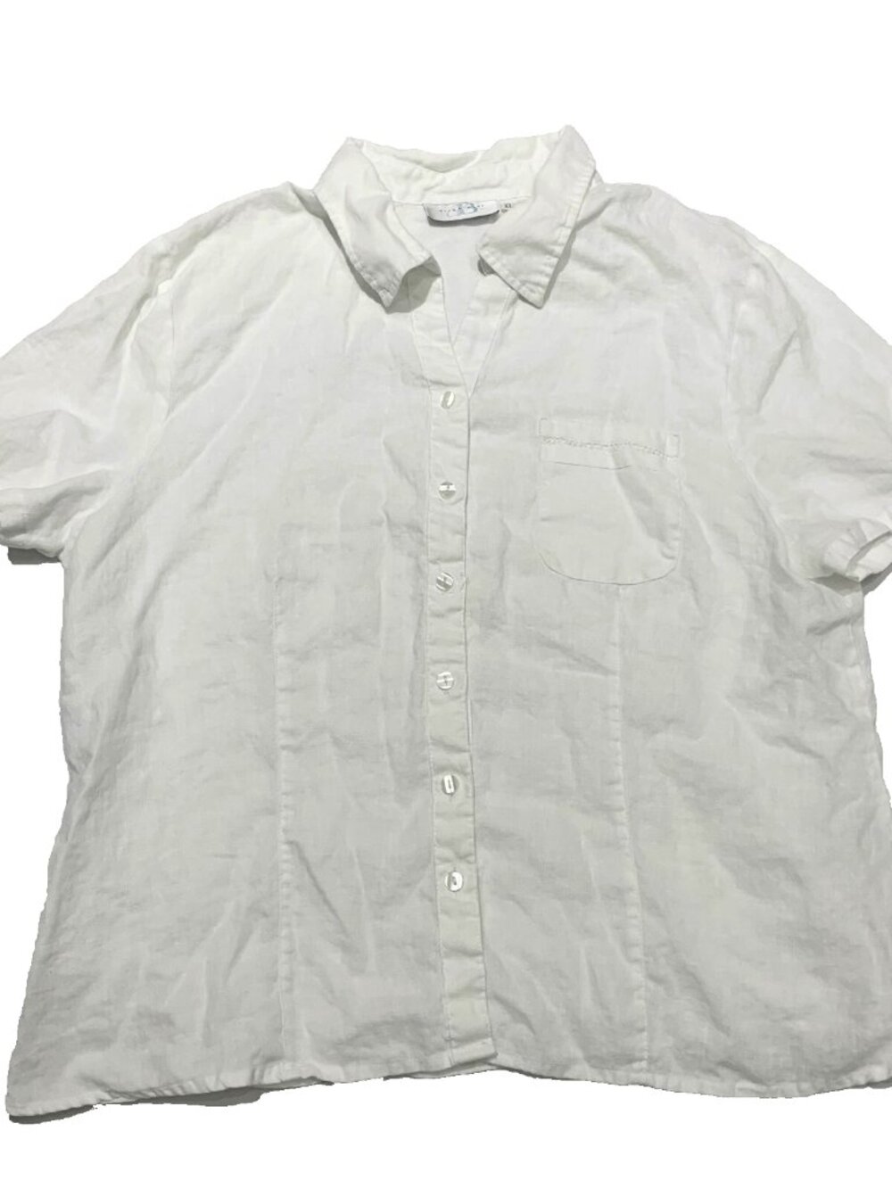 VTG Alice Blue 100% Linen Blouse White Embroidered Size XL Y2K Button Down
